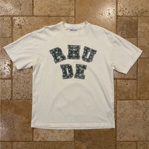 Rhude Collegiate Crest Paisley Varsity Logo White T-Shirt